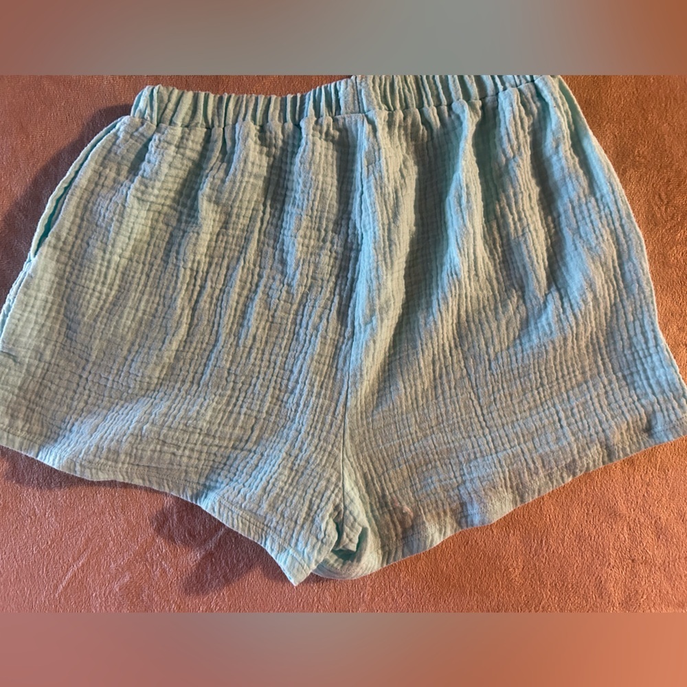 Vitamin A Womens Swimwear Cover Up Shorts Crinkle Gauze Blue 100% Cotton New XS - Picture 7 of 8